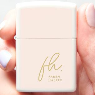 Monogram Script Modern Girly Feminine Blush Gold Zippo Lighter