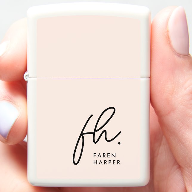Monogram Script Modern Girly Feminine Blush Zippo Lighter (Creator Uploaded)