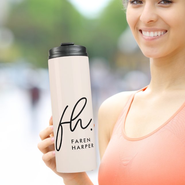 Monogram Script Modern Stylish Simple Blush Pink Thermal Tumbler (Creator Uploaded)
