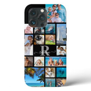 Monogram Script Name 17 Photo Collage Custom Color iPhone 13 Pro Case