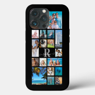 Monogram Script Name 17 Photo Collage Custom Color iPhone 13 Pro Case