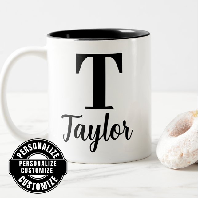 Monogram Script Name And First Letter Of Your Name Two-Tone Coffee Mug (Creator Uploaded)