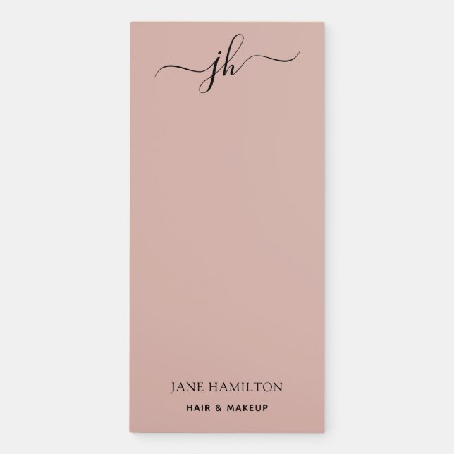 Monogram Script Name Custom Logo Blush Pink Magnetic Notepad (Front)