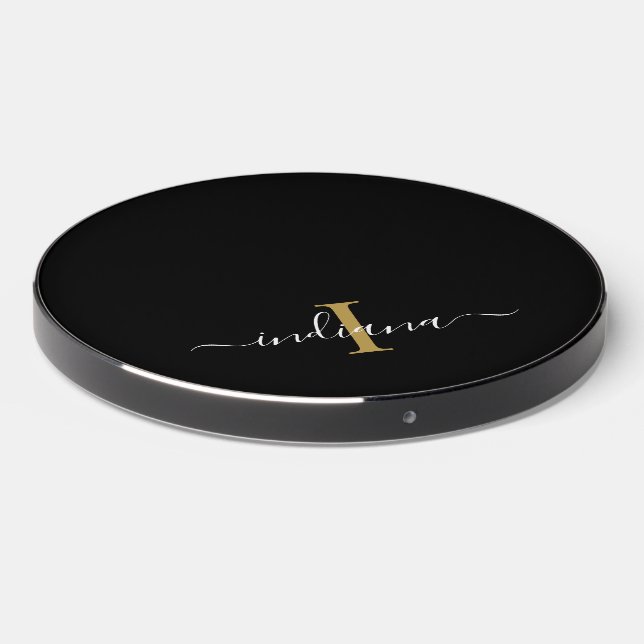 Monogram Script Name Initial Birthday Wireless Charger (Front 2)