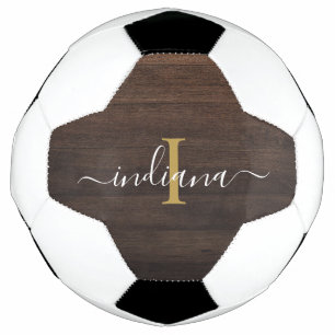 Monogram Script Name Initial Girl Custom Rustic Soccer Ball