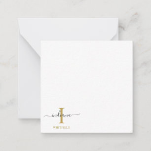 Monogram Script Name Initial Gold Gray Modern Note Card