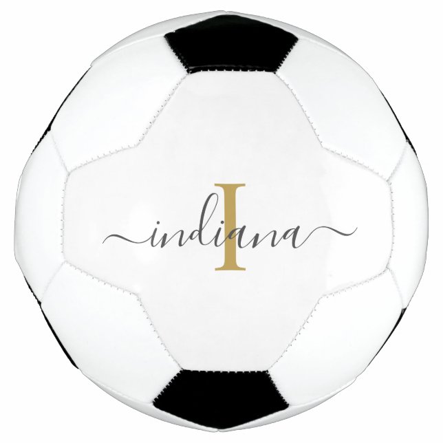 Monogram Script Name Initial Modern Personalize Soccer Ball (Front)