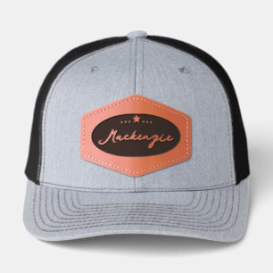 Monogram Script Name Leather Patch Hat