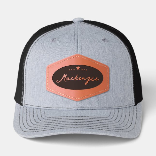 Monogram Script Name Leather Patch Hat (Front)