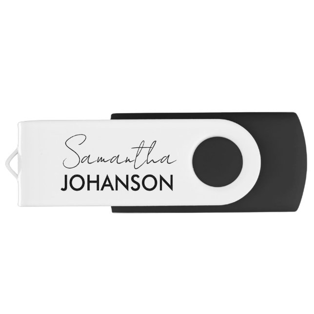 Monogram Script Name | Modern Minimalist Feminine Flash Drive (Back)