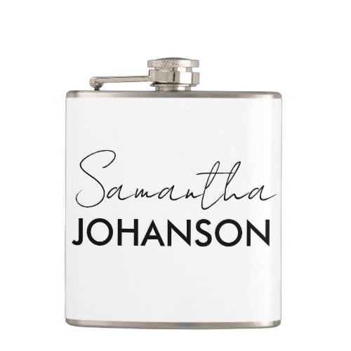 Monogram Script Name  Modern Minimalist Feminine Flask