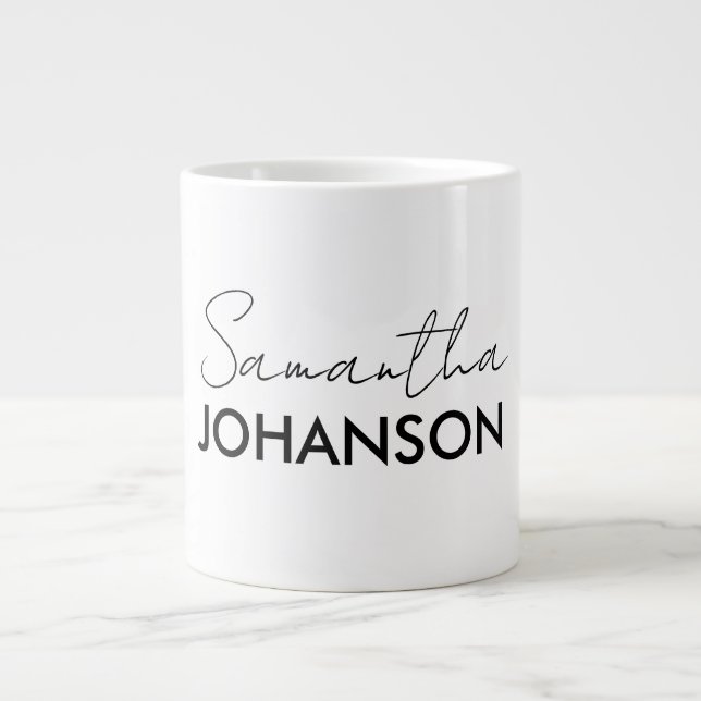 Monogram Script Name | Modern Minimalist Feminine Giant Coffee Mug (Front)