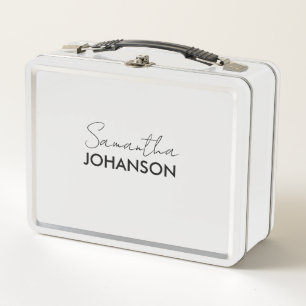 Monogram Script Name Modern Minimalist Feminine Metal Lunch Box