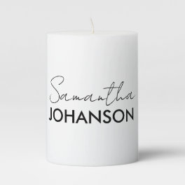 Monogram Script Name Modern Minimalist Feminine Pillar Candle
