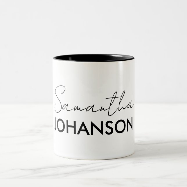 Monogram Script Name | Modern Minimalist Feminine Two-Tone Coffee Mug (Center)