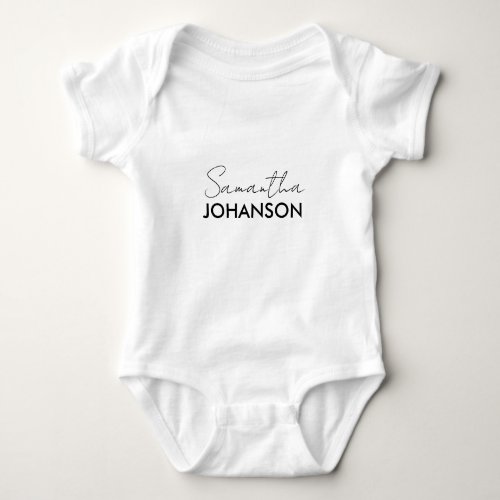 Monogram Script Name Modern Stylish Minimal Baby Bodysuit