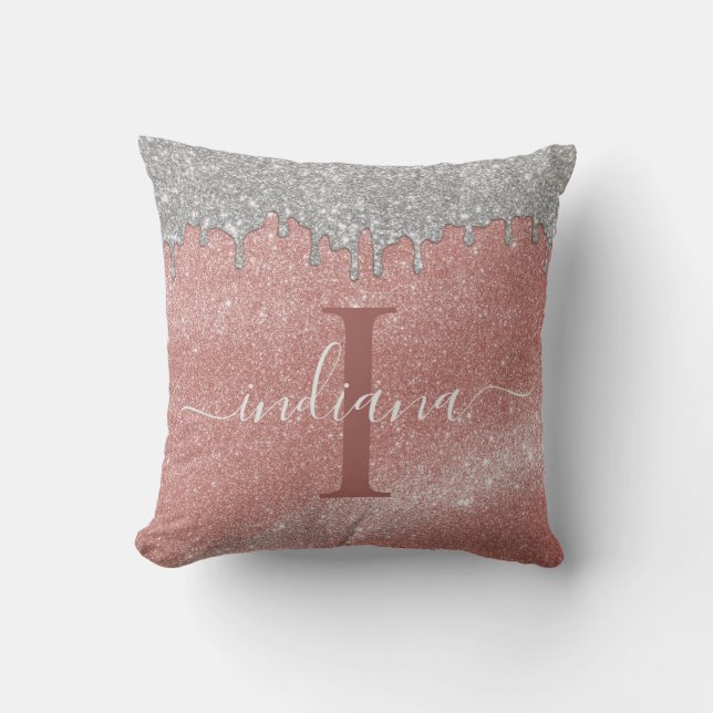 Monogram Script Name Modern Throw Pillow (Front)