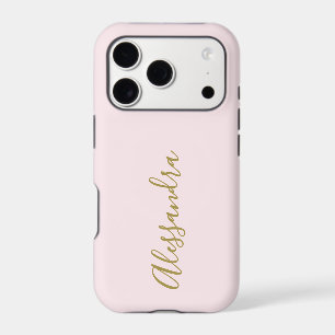 Monogram Script Name Pastel Pink Gold Minimalist iPhone 17 Pro Case
