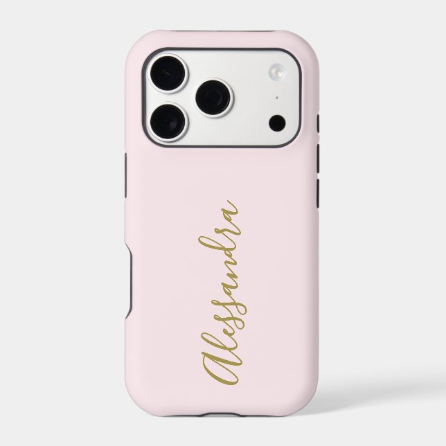 Monogram Script Name Pastel Pink Gold Minimalist  Iphone Case (Back)