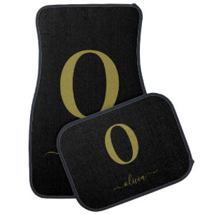 Monogram Script Name Personalized Black And Gold Car Floor Mat