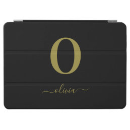 Monogram Script Name Personalized Black And Gold iPad Air Cover