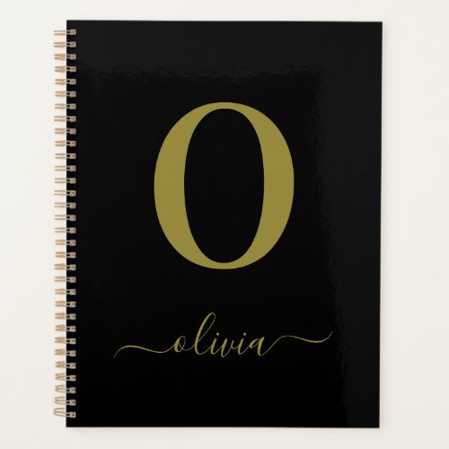 Monogram Script Name Personalized Black And Gold Planner