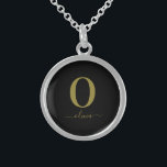 Monogram Script Name Personalized Black And Gold Sterling Silver Necklace<br><div class="desc">This stylish monogram and elegant script name design can be given as a gift for a birthday,  wedding favor,  bridal shower or any occasion. It can be customized with the person's initial and name.</div>