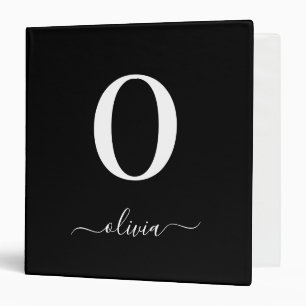 Monogram Script Name Personalized Black And White 3 Ring Binder