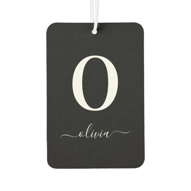 Monogram Script Name Personalized Black And White Air Freshener (Back)