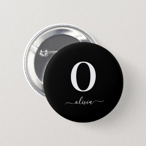 Monogram Script Name Personalized Black And White Button