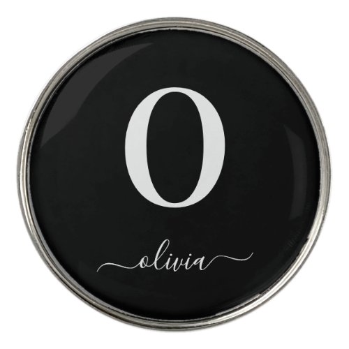 Monogram Script Name Personalized Black And White Golf Ball Marker