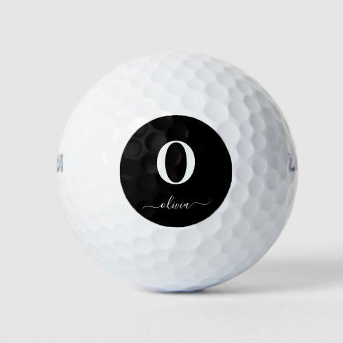 Monogram Script Name Personalized Black And White Golf Balls