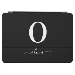 Monogram Script Name Personalized Black And White iPad Air Cover