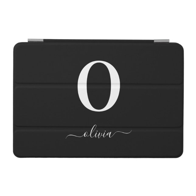 Monogram Script Name Personalized Black And White iPad Mini Cover (Horizontal)