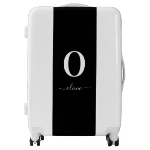 Monogram Script Name Personalized Black And White Luggage