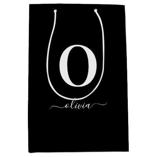 Monogram Script Name Personalized Black And White Medium Gift Bag