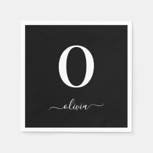 Monogram Script Name Personalized Black And White Napkins