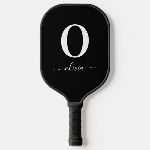 Monogram Script Name Personalized Black And White Pickleball Paddle