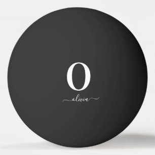 Monogram Script Name Personalized Black And White Ping Pong Ball