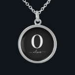 Monogram Script Name Personalized Black And White Sterling Silver Necklace<br><div class="desc">This stylish monogram and elegant script name design can be given as a gift for a birthday,  wedding favor,  bridal shower or any occasion. It can be customized with the person's initial and name.</div>