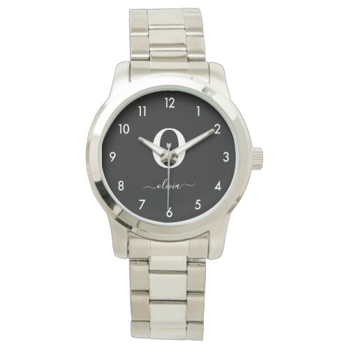 Monogram Script Name Personalized Black And White Watch