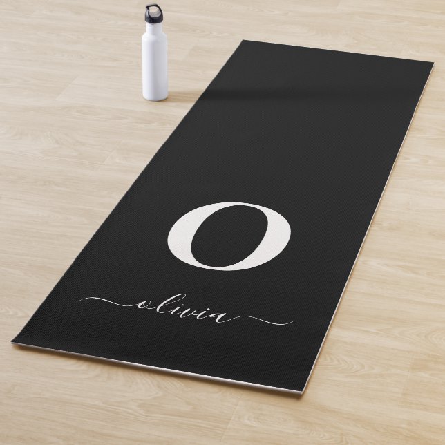 Monogram Script Name Personalized Black And White Yoga Mat (In Situ)