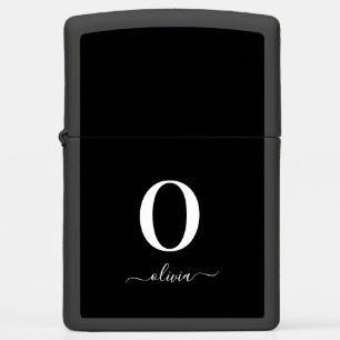 Monogram Script Name Personalized Black And White Zippo Lighter