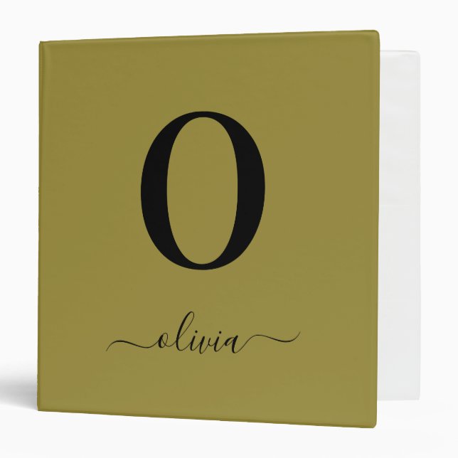 Monogram Script Name Personalized Gold And Black 3 Ring Binder (Front/Inside)