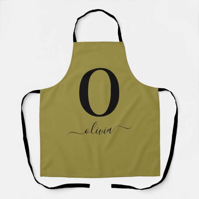 Monogram Script Name Personalized Gold And Black Apron (Front)
