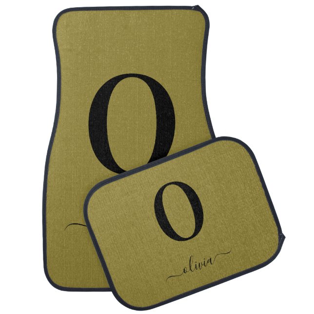 Monogram Script Name Personalized Gold And Black Car Floor Mat (Set)