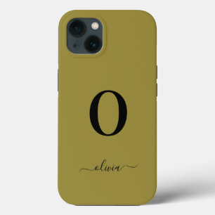 Monogram Script Name Personalized Gold And Black iPhone 13 Case