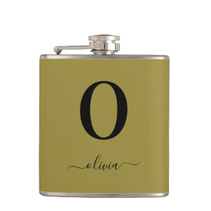 Monogram Script Name Personalized Gold And Black Flask