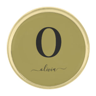 Monogram Script Name Personalized Gold And Black Gold Finish Lapel Pin
