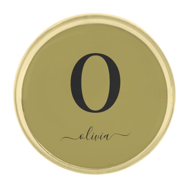 Monogram Script Name Personalized Gold And Black Gold Finish Lapel Pin (Front)